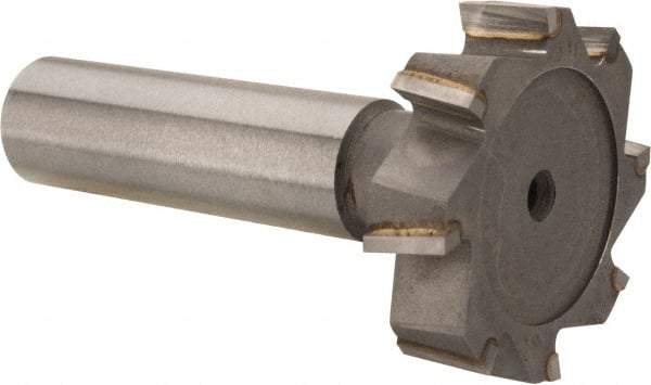 Made in USA - 1-1/4" Diam x 5/16" Face Width, Carbide-Tipped, 8 Teeth, Shank Connection Woodruff Keyseat Cutter - Uncoated, 2-5/16" OAL x 1/2" Shank, Staggered Teeth, ANSI 1010, Old Standard D - Exact Tool & Supply