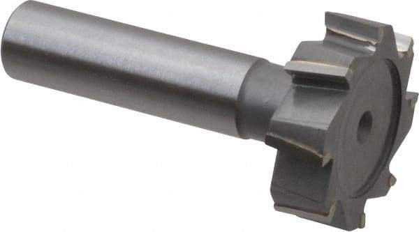 Made in USA - 1-1/4" Diam x 3/8" Face Width, Carbide-Tipped, 8 Teeth, Shank Connection Woodruff Keyseat Cutter - Uncoated, 2-3/8" OAL x 1/2" Shank, Staggered Teeth, ANSI 1210, Old Standard E - Exact Tool & Supply