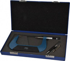 Fowler - 3" to 4" Mechanical Baked Enamel (Frame) & Satin Chrome (Graduations) Coated Blade Micrometer - 0.0002" Accuracy, 0.0001" Graduation, 0.03" Blade Thickness, Ratchet Stop Thimble - Exact Tool & Supply