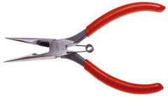 Urrea - 6-3/4" OAL, 1-1/2" Jaw Length x 47/64" Jaw Width, Long Nose Side Cutting Needle Nose Pliers - Serrated Jaw, Chain Nose Head, Rubber Grip Handles, with Spring - Exact Tool & Supply