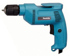 Makita - 3/8" Keyless Chuck, 2,500 RPM, Pistol Grip Handle Electric Drill - 4.9 Amps, 115 Volts, Reversible, Includes Keyless Chuck - Exact Tool & Supply