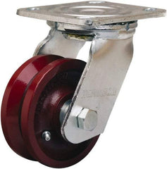 Hamilton - 4" Diam x 1-1/2" Wide, Iron Swivel Caster - 550 Lb Capacity, Top Plate Mount, 4" x 4-1/2" Plate, Straight Roller Bearing - Exact Tool & Supply