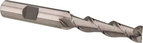 Hertel - 5/16", 1-3/8" LOC, 3/8" Shank Diam, 3-1/8" OAL, 2 Flute, High Speed Steel Square End Mill - Single End, Uncoated, Spiral Flute, 42° Helix, Centercutting, Right Hand Cut, Right Hand Flute - Exact Tool & Supply