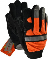 MCR Safety - Size M (8) Grain Cowhide General Protection Work Gloves - For Work & Driver, Uncoated, Hook & Loop Cuff, Full Fingered, White/Orange, Paired - Exact Tool & Supply