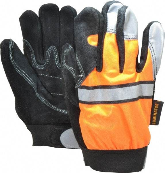 MCR Safety - Size XL (10) Grain Cowhide General Protection Work Gloves - For Work & Driver, Uncoated, Hook & Loop Cuff, Full Fingered, White/Orange, Paired - Exact Tool & Supply