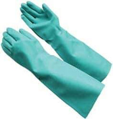 PRO-SAFE - Size L (9), 17" Long, 22 mil Thick, Nitrile Chemical Resistant Gloves - Textured Finish, Straight Cuff, ANSI Abrasion Level 4, ANSI Cut Level 0, ANSI Puncture Level 2, Green, FDA Approved - Exact Tool & Supply