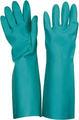 PRO-SAFE - Size XL (10), 17" Long, 22 mil Thick, Nitrile Chemical Resistant Gloves - Textured Finish, Straight Cuff, ANSI Abrasion Level 4, ANSI Cut Level 0, ANSI Puncture Level 2, Green, FDA Approved - Exact Tool & Supply