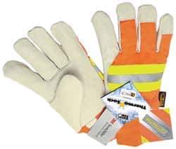 MCR Safety - Size XL (10) Grain Pigskin General Protection Work Gloves - For Work & Driver, Uncoated, Knit Wrist Cuff, Full Fingered, Cream/Yellow/Red/Orange, Paired - Exact Tool & Supply