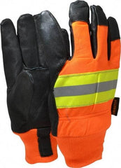 MCR Safety - Size L (9) Grain Pigskin Cold Protection & Waterproof Work Gloves - For Work & Driver, Uncoated, Knit Wrist Cuff, Full Fingered, Yellow/Red/Orange/Black, Paired - Exact Tool & Supply
