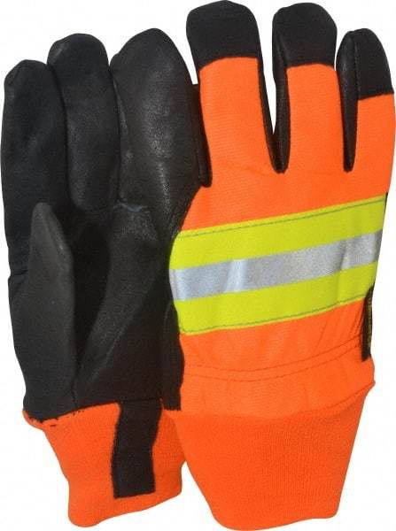 MCR Safety - Size M (8) Grain Pigskin Cold Protection & Waterproof Work Gloves - For Work & Driver, Uncoated, Knit Wrist Cuff, Full Fingered, Yellow/Red/Orange/Black, Paired - Exact Tool & Supply