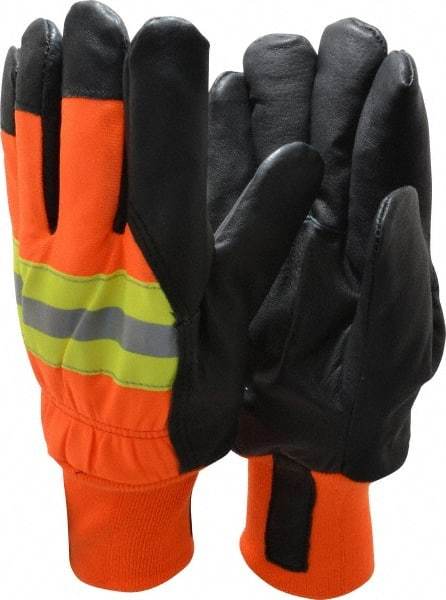 MCR Safety - Size XL (10) Grain Pigskin Cold Protection & Waterproof Work Gloves - For Work & Driver, Uncoated, Knit Wrist Cuff, Full Fingered, Yellow/Red/Orange/Black, Paired - Exact Tool & Supply