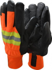 MCR Safety - Size XL (10) Grain Pigskin Cold Protection & Waterproof Work Gloves - For Work & Driver, Uncoated, Knit Wrist Cuff, Full Fingered, Yellow/Red/Orange/Black, Paired - Exact Tool & Supply