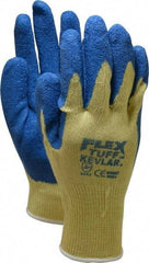 MCR Safety - Size L (9), Latex Coated Cut Resistant Gloves - 11" Long, Palm & Fingers Coated, Kevlar Lining, Knit Wrist, Yellow/Blue, Paired - Exact Tool & Supply