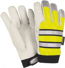 MCR Safety - Size L (9) Grain Goatskin Cold Protection Work Gloves - For Work & Driver, Uncoated, Hook & Loop Cuff, Full Fingered, Lime Green/Silver/Black/Orange, Paired - Exact Tool & Supply