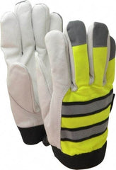 MCR Safety - Size XL (10) Grain Goatskin Cold Protection Work Gloves - For Work & Driver, Uncoated, Hook & Loop Cuff, Full Fingered, Lime Green/Silver/Black/Orange, Paired - Exact Tool & Supply