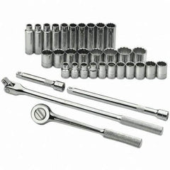 SK - 1/2" Drive Standard Deep Socket Set - 10 to 28mm, Metric Measurement Standard - Exact Tool & Supply
