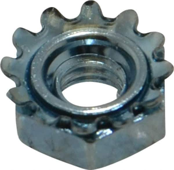 Value Collection - #12-24, Zinc Plated, Steel Hex Nut with External Tooth Washer - 1/2" Washer Diam, 7/16" Width Across Flats - Exact Tool & Supply