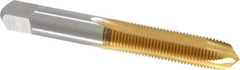 Cleveland - 3/8-24 UNF, 3 Flute, TiN Finish, High Speed Steel Spiral Point Tap - Plug Chamfer, Right Hand Thread, 2-15/16" OAL, 31.75mm Thread Length, 3B Class of Fit, Series 1011TN - Exact Tool & Supply