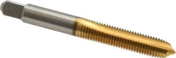 Cleveland - 5/16-24 UNF, 2 Flute, TiN Finish, High Speed Steel Spiral Point Tap - Plug Chamfer, Right Hand Thread, 2-23/32" OAL, 0.69" Thread Length, 3B Class of Fit, Series 1011TN - Exact Tool & Supply