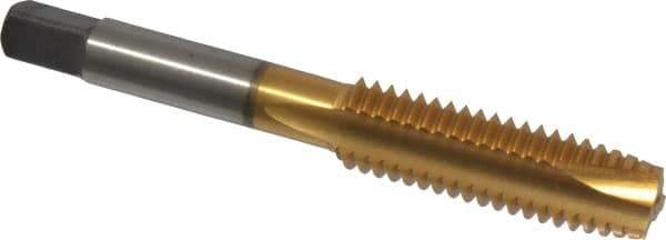 Cleveland - 7/16-14 UNC, 3 Flute, TiN Finish, High Speed Steel Spiral Point Tap - Plug Chamfer, Right Hand Thread, 3-5/32" OAL, 0.88" Thread Length, Series 1011TN - Exact Tool & Supply