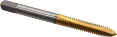 Cleveland - #12-24 UNC, 2 Flute, TiN Finish, High Speed Steel Spiral Point Tap - Plug Chamfer, Right Hand Thread, 2-3/8" OAL, 1/2" Thread Length, 2B/3B Class of Fit, Series 1011TN - Exact Tool & Supply