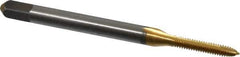 Cleveland - #2-56 UNC, 2 Flute, TiN Finish, High Speed Steel Spiral Point Tap - Plug Chamfer, Right Hand Thread, 44.45mm OAL, 0.44" Thread Length, 2B Class of Fit, Series 1011TN - Exact Tool & Supply