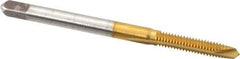 Cleveland - #5-40 UNC, 2 Flute, TiN Finish, High Speed Steel Spiral Point Tap - Plug Chamfer, Right Hand Thread, 1-15/16" OAL, 0.31" Thread Length, 2B/3B Class of Fit, Series 1011TN - Exact Tool & Supply