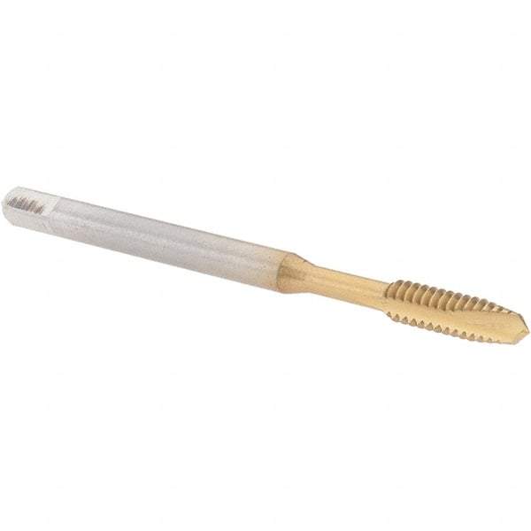Cleveland - 1/4-20 UNC, 2 Flute, TiN Finish, High Speed Steel Spiral Point Tap - Plug Chamfer, Right Hand Thread, 63.5mm OAL, 25.4mm Thread Length, 3B Class of Fit, Series 1011TN - Exact Tool & Supply