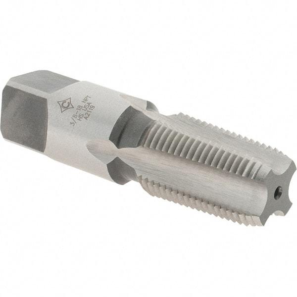 Cle-Line - 3/8-18 NPT Thread, 4 Flute Standard Pipe Tap - 2-9/16" OAL, 1-1/16" Thread Length, 0.7" Shank Diam, Bright Finish, High Speed Steel - Exact Tool & Supply