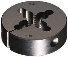 Cle-Line - #8-32 UNC Thread, 13/16" Outside Diam Carbon Steel Round Die - 1/4" Thick, Right Hand Thread, Adjustable - Exact Tool & Supply