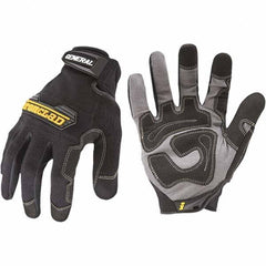 ironCLAD - Size L (9) Synthetic Leather Work Gloves - For Mechanic's & Lifting, Uncoated, Hook & Loop Cuff, Full Fingered, Black, Paired - Exact Tool & Supply