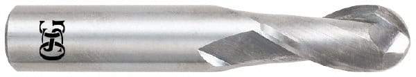 OSG - 9/16" Diam, 1-1/8" LOC, 2 Flute Solid Carbide Ball End Mill - Uncoated, Single End, 3-1/2" OAL, 9/16" Shank Diam, Spiral Flute - Exact Tool & Supply
