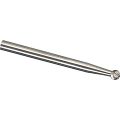 Made in USA - 1/8" Cut Diam, 1/4" Shank Diam, Ball Head Aluma Cut Burr - Carbide, 3/32" LOC, 2" OAL - Exact Tool & Supply