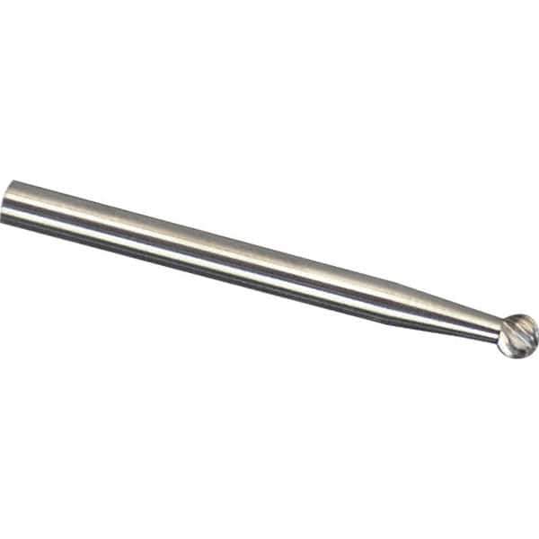 Made in USA - 1/8" Cut Diam, 1/8" Shank Diam, Ball Head Double Cut Burr - Carbide, 1/8" LOC, 3" OAL - Exact Tool & Supply