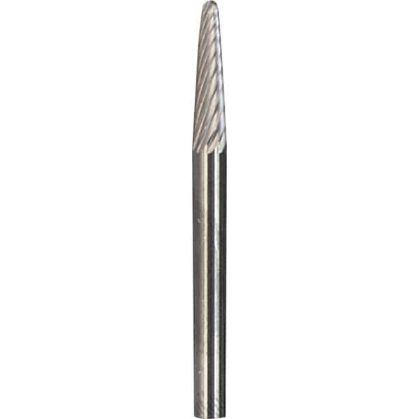 Made in USA - 3mm Cut Diam, 0.1181" Shank Diam, Cone Head Double Cut Burr - Carbide, 12.7mm LOC, 38mm OAL - Exact Tool & Supply