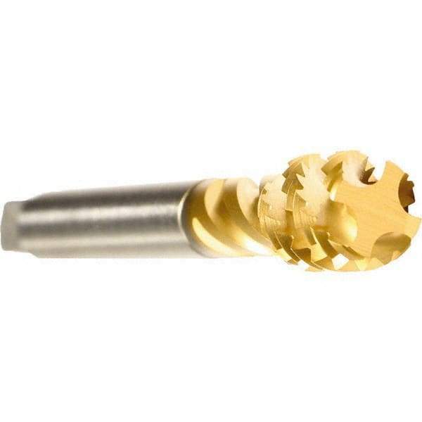 Emuge - 1-1/4 - 12 UNF 6 Flute 2B Modified Bottoming Spiral Flute Tap - Cobalt, TiN Finish, 5.906" OAL, Right Hand Flute, Right Hand Thread, Series Enorm - Exact Tool & Supply