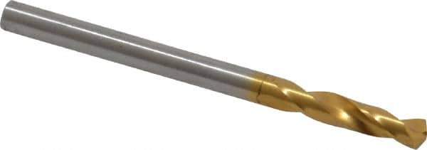 Guhring - #27 130° Parabolic Flute Cobalt Screw Machine Drill Bit - TiN Finish, Right Hand Cut, 20mm Flute Length, 52mm OAL, Standard Point, Straight Shank - Exact Tool & Supply