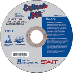 Sait - 6" Ceramic Cutoff Wheel - 0.045" Thick, 7/8" Arbor, 10,200 Max RPM, Use with Angle Grinders - Exact Tool & Supply