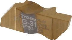 Tool-Flo - 3122FLG Grade GP50, 3.1mm Cutting Width Carbide Grooving Insert - 4.57mm Max Depth of Cut, Left Hand, 0.005 to 0.01" Corner Radius, TiN Finish - Exact Tool & Supply