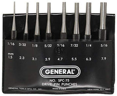 General - 8 Piece, 1/16 to 5/16", Pin Punch Set - Comes in Plastic Case - Exact Tool & Supply