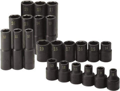 SK - 22 Piece 1/2" Drive Standard Deep Impact Socket Set - 6 Points, 8 to 19mm, Metric Measurement Standard - Exact Tool & Supply