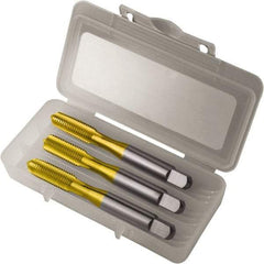 Vermont Tap & Die - M2.5x0.45 Metric, 4 Flute, Bottoming, Plug & Taper, TiN Finish, High Speed Steel Tap Set - Right Hand Cut, 1-13/16" OAL, 1/2" Thread Length, 6H Class of Fit, Series TN3105M - Exact Tool & Supply