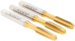 Vermont Tap & Die - 1/4-20 UNC, 4 Flute, Bottoming, Plug & Taper, TiN Finish, High Speed Steel Tap Set - Right Hand Cut, 2-1/2" OAL, 1" Thread Length, 2/3B Class of Fit, Series TN3105 - Exact Tool & Supply