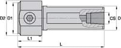 Kennametal - Neutral Cut, KM3225 Modular Connection, Round Shank Lathe Modular Clamping Unit - 32mm Square Shank Diam, 3.543" OAL, Series NCM-SS Round Shank Standard Length - Exact Tool & Supply