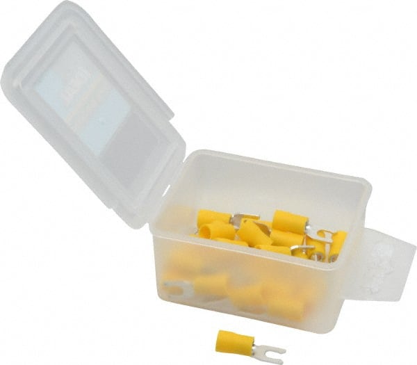 Ideal - #8 Stud, 12 to 10 AWG Compatible, Partially Insulated, Crimp Connection, Locking Fork Terminal - Exact Tool & Supply