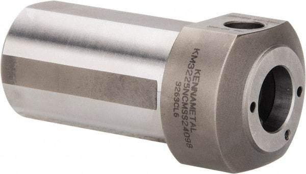 Kennametal - Neutral Cut, KM3225 Modular Connection, Round Shank Lathe Modular Clamping Unit - 1-1/2" Square Shank Diam, 3.54" OAL, Through Coolant, Series NCM-SS Round Shank Standard Length - Exact Tool & Supply