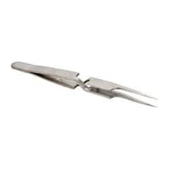 Value Collection - 4-3/4" OAL N5A Reverse Action Tweezers - Long Fine Offset Point - Exact Tool & Supply