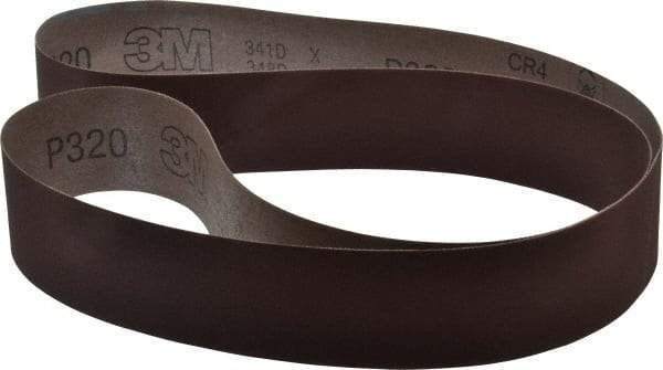 3M - 2" Wide x 60" OAL, 320 Grit, Aluminum Oxide Abrasive Belt - Aluminum Oxide, Extra Fine, Coated, X Weighted Cloth Backing, Series 341D - Exact Tool & Supply