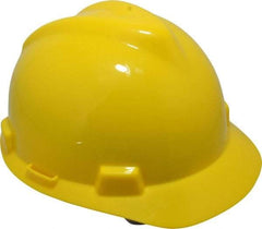 MSA - ANSI Type I, Class E Rated, 8-Point, Pin Lock Adjustment Hard Hat - Size 6-1/2 to 8, Yellow, Standard Brim - Exact Tool & Supply