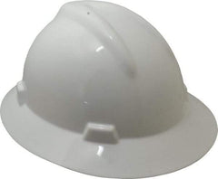 MSA - ANSI Type I, Class E Rated, 8-Point, Pin Lock Adjustment Hard Hat - Size 6-1/2 to 8, White, Full Brim - Exact Tool & Supply